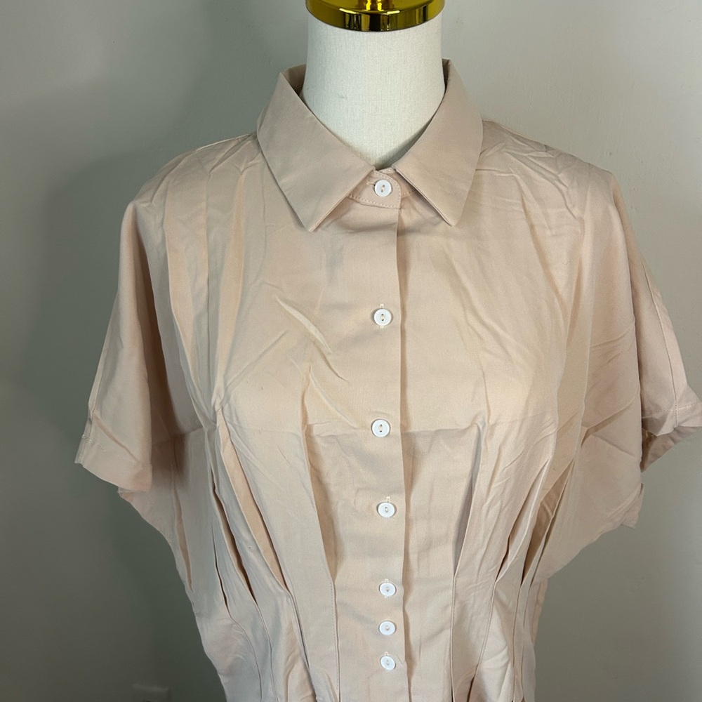 Neutral Beige & White Button-Front Maxi Shirt Dress - Picture 12 of 13